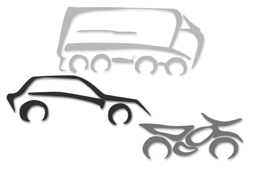 Stiisierte Zeichnung von LKW PKW und Motorrad
