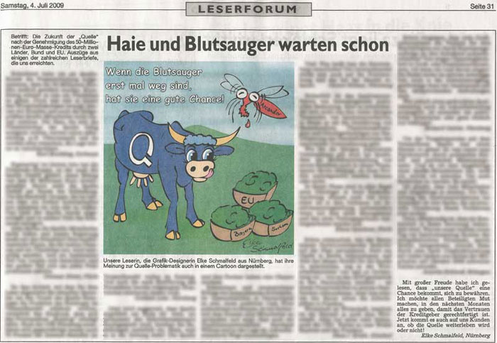 Quelle-Cartoon von Elke Schmalfeld in den Nürnberg Nachrichten