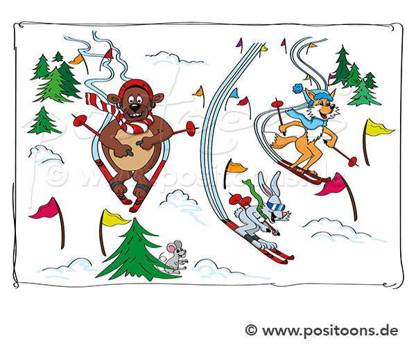 Malbuch - Bär, Fuchs und Löwe fahren Ski
